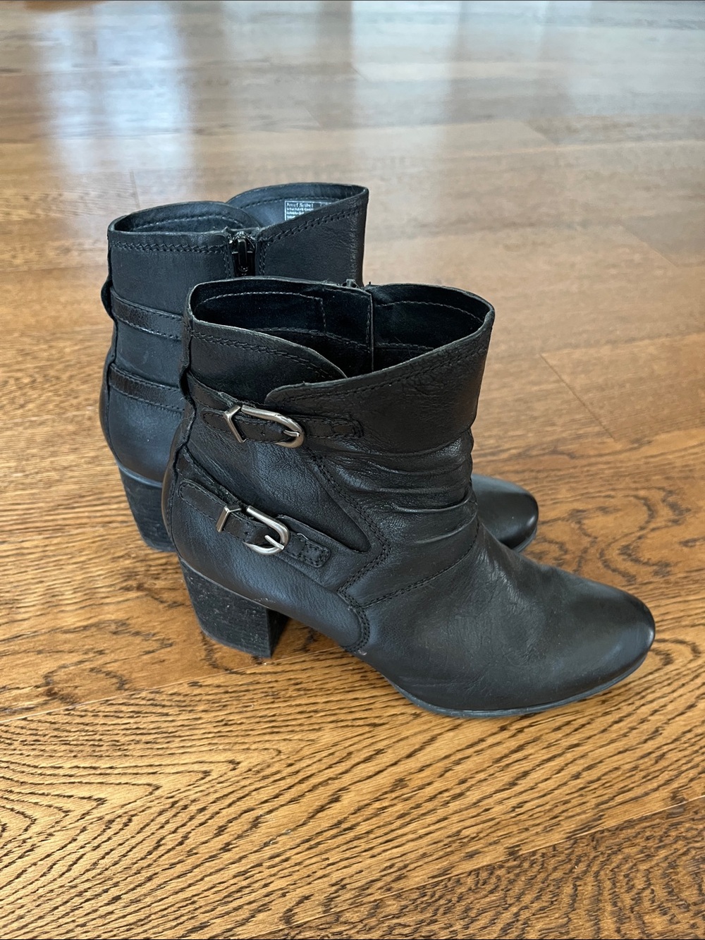 Josef Seibel Black Leather Heeled Ankle Boots with Buckles